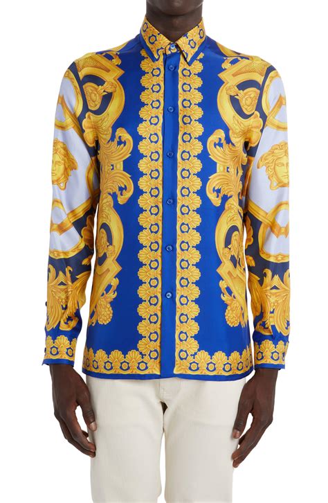 versace men's button up short sleeve|Versace barocco print button up.